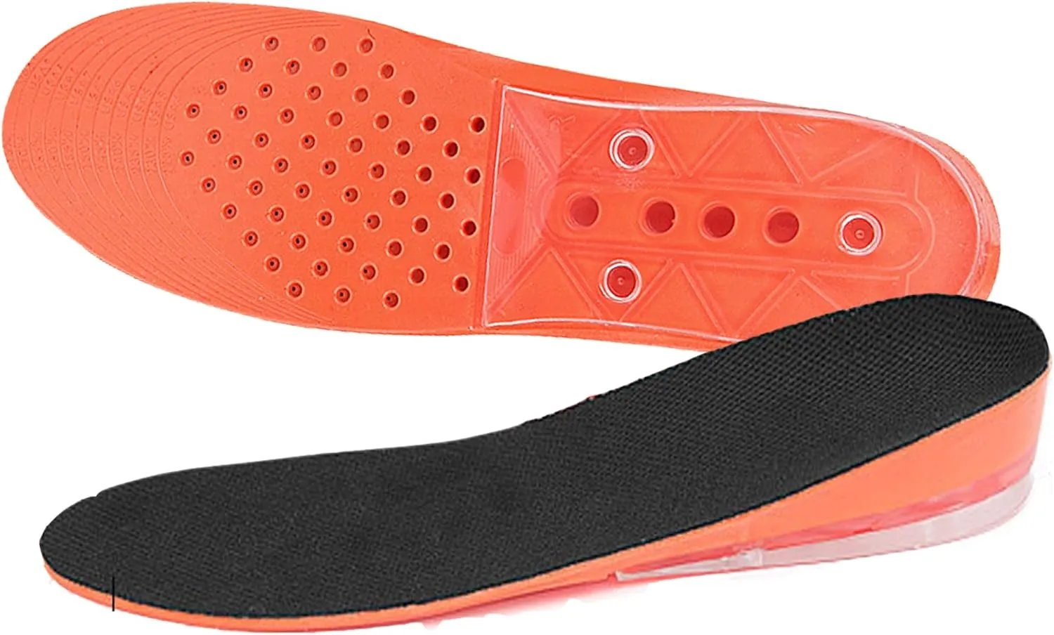 3-Layer Adjustable Height Increase Insoles - Cuttable Height Increasing Insoles - Shock Absorption Cushion Heel Lift Inserts (Orange, Large)