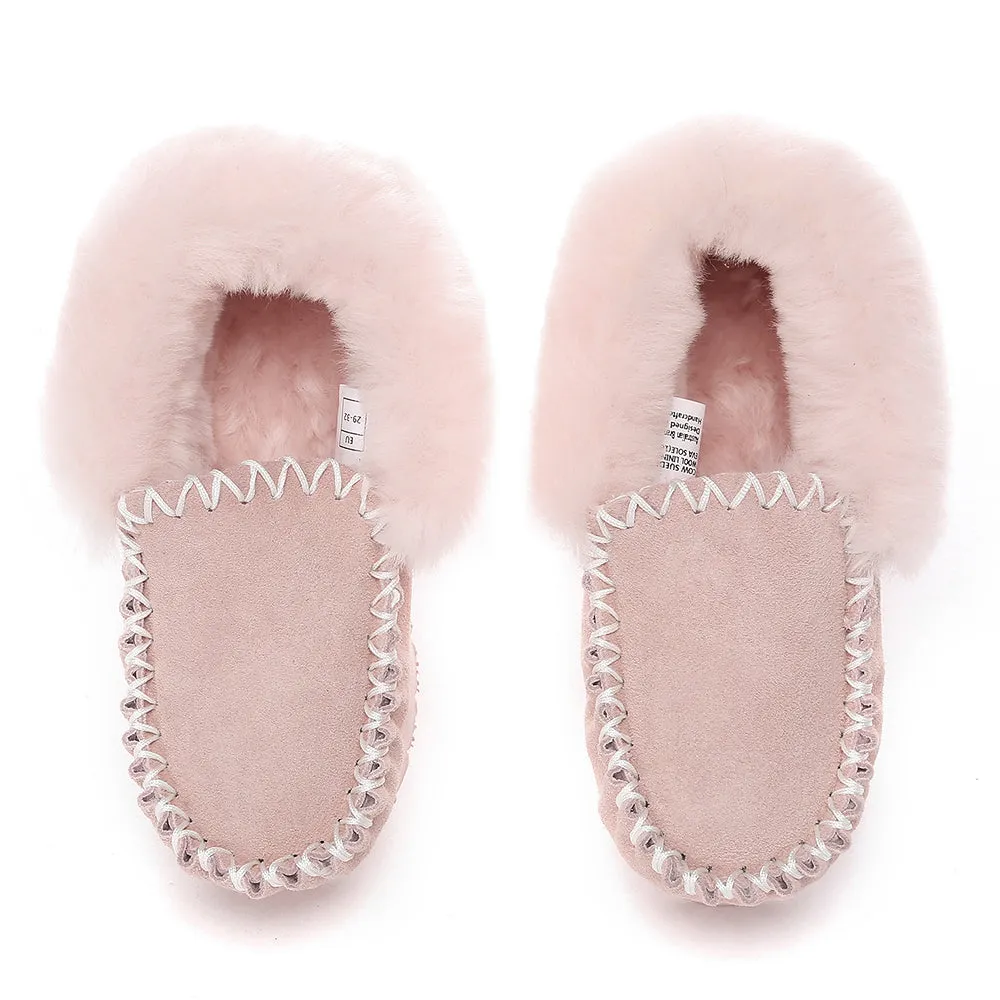 AUSTRALIAN SHEPHERD Kids Ankle Slipper Sheepskin Popo Moccasin #AS2058K