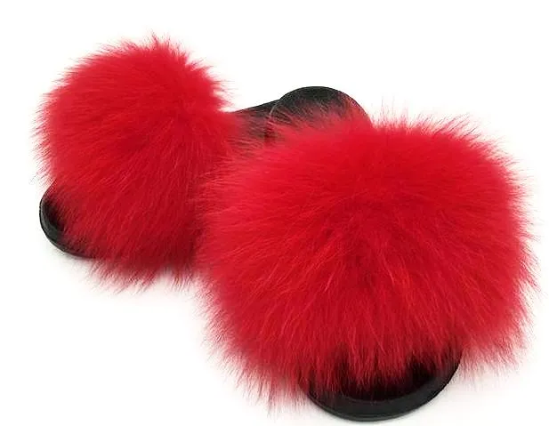 Fur Slides Slippers - Red