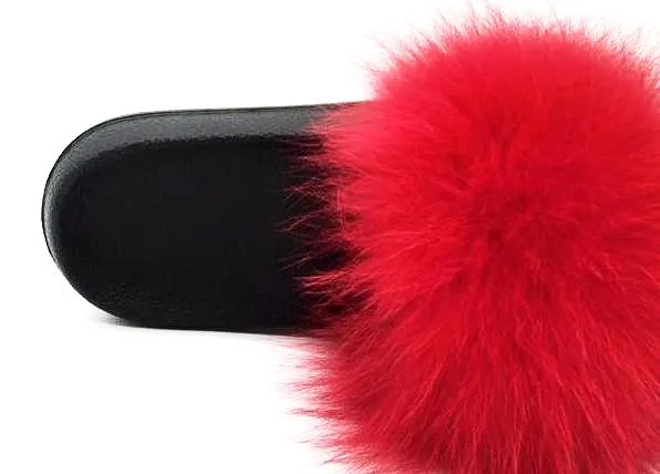 Fur Slides Slippers - Red