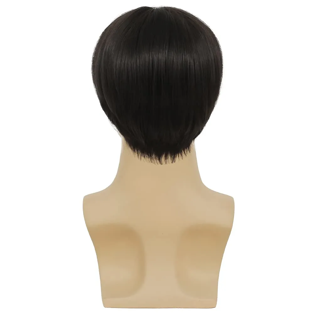 Kaneles Mens Short Black Straight Wigs Natural Middle Part Synthetic Hair Daily Cosplay Costume Fluffy Wig(Black)