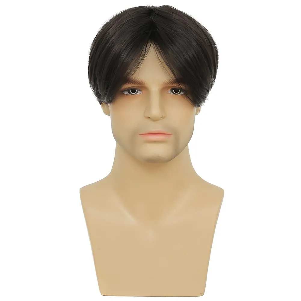 Kaneles Mens Short Black Straight Wigs Natural Middle Part Synthetic Hair Daily Cosplay Costume Fluffy Wig(Black)