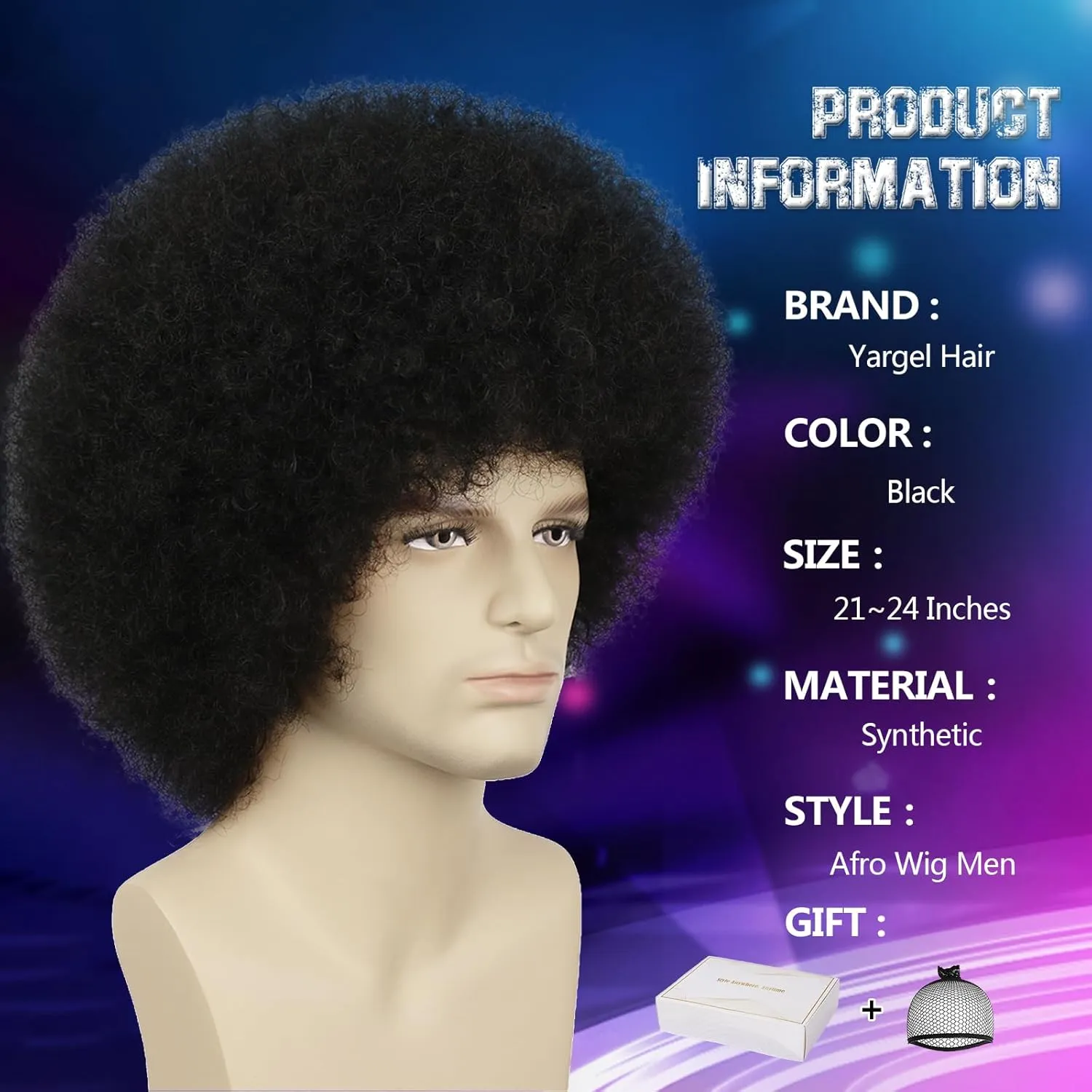 Mens Afro Wig for 70s Disco Rocker Party Black Afro Wig for Men and Women Unisex Adult Afro Wigs for Daily and Party Use (Black)