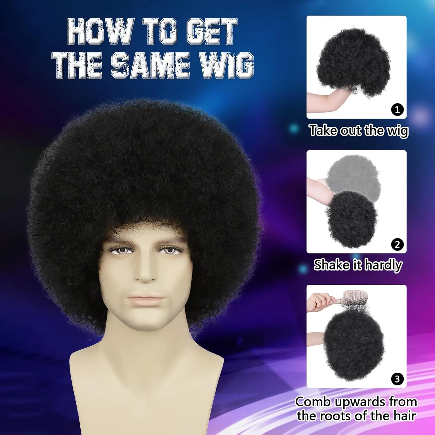 Mens Afro Wig for 70s Disco Rocker Party Black Afro Wig for Men and Women Unisex Adult Afro Wigs for Daily and Party Use (Black)