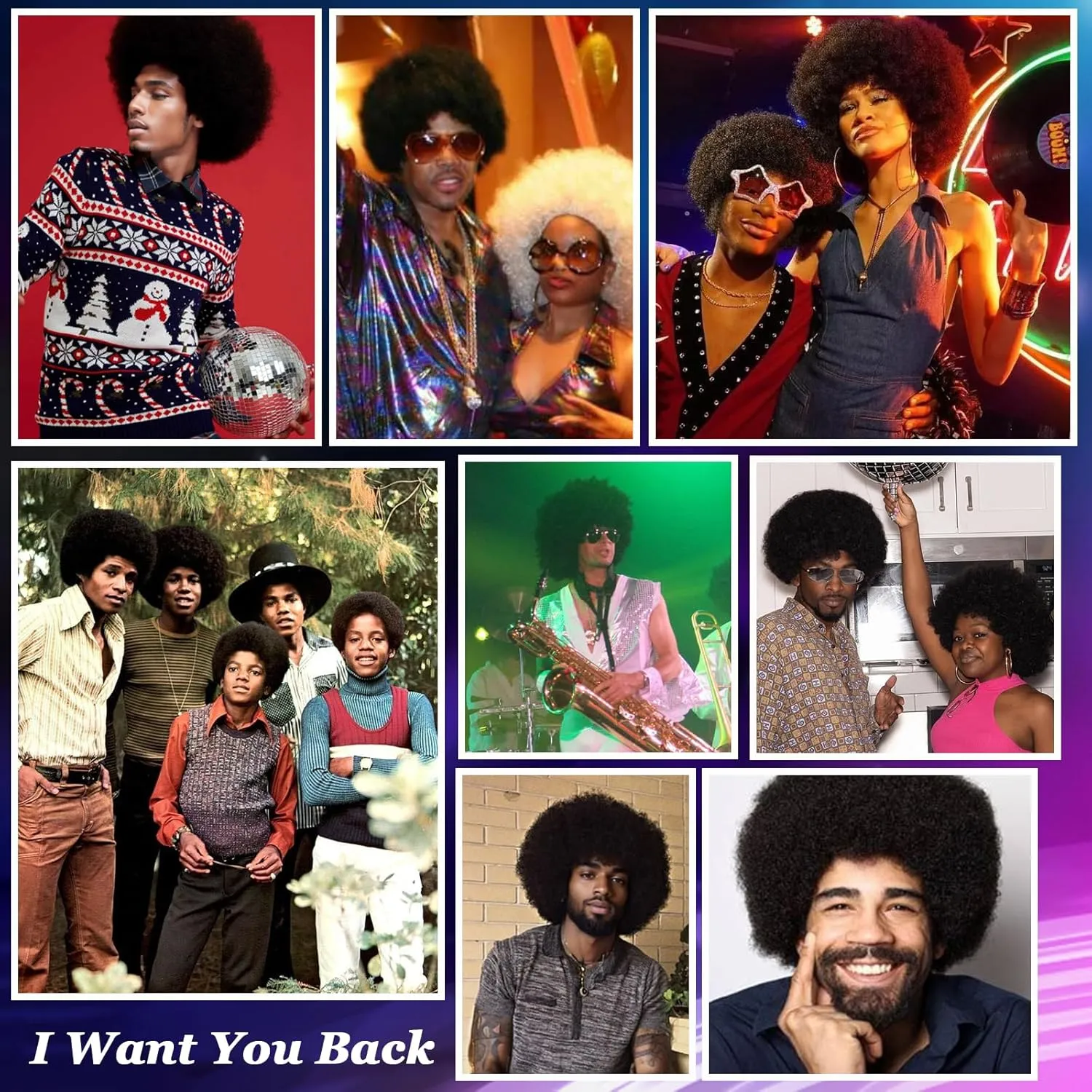 Mens Afro Wig for 70s Disco Rocker Party Black Afro Wig for Men and Women Unisex Adult Afro Wigs for Daily and Party Use (Black)