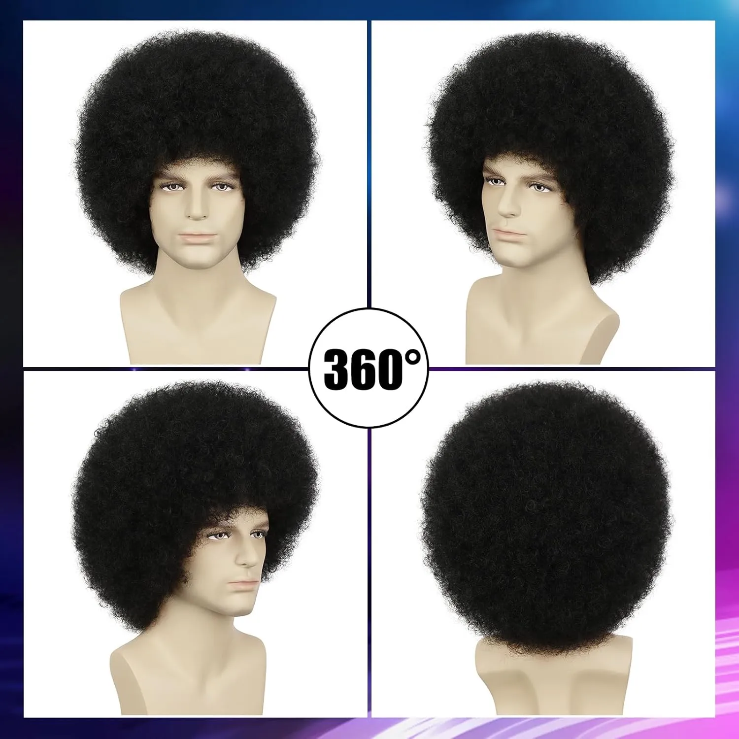 Mens Afro Wig for 70s Disco Rocker Party Black Afro Wig for Men and Women Unisex Adult Afro Wigs for Daily and Party Use (Black)