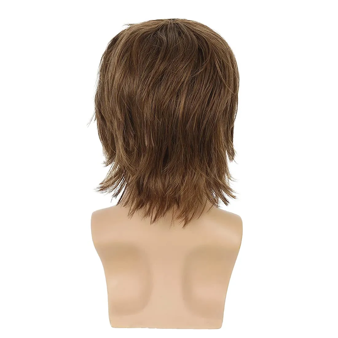 Mens Wig - Light Brown Short Layered Natural Fluffy Synthetic Heat Resistant Halloween Cosplay Hair