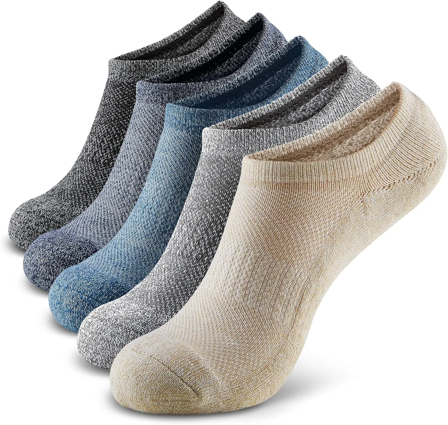MONFOOT Men's/Women's 5 Pairs Cushion No Show Non slip Socks, Multipack