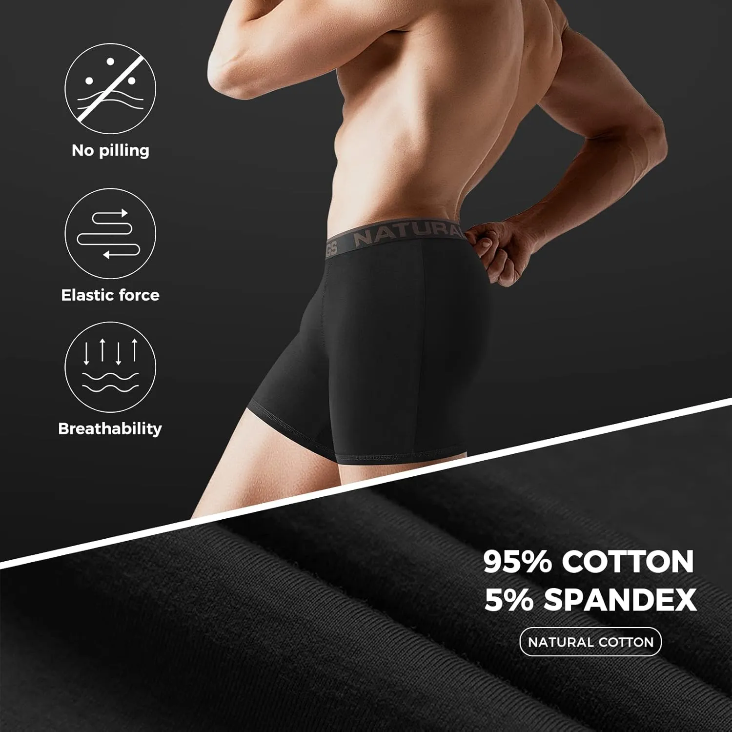 Natural Feelings Boxer Briefs Mens Underwear Men Pack of 5-6 Soft Cotton Open Fly Underwear