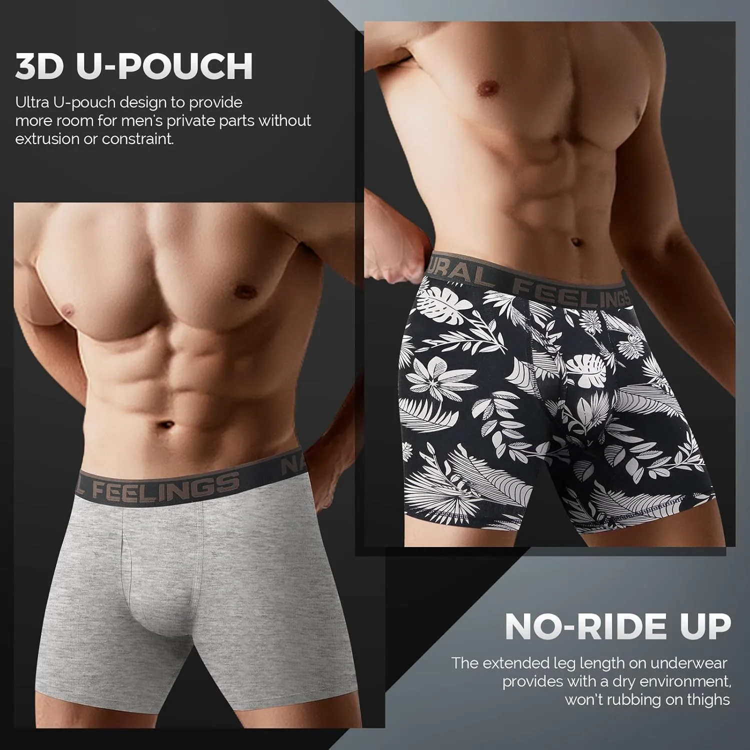 Natural Feelings Boxer Briefs Mens Underwear Men Pack of 5-6 Soft Cotton Open Fly Underwear