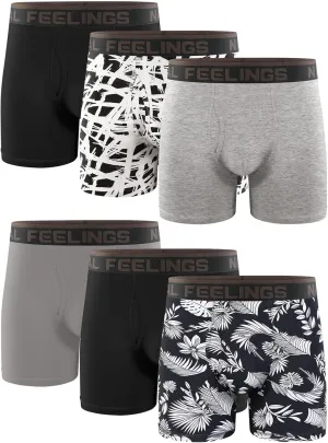 Natural Feelings Boxer Briefs Mens Underwear Men Pack of 5-6 Soft Cotton Open Fly Underwear