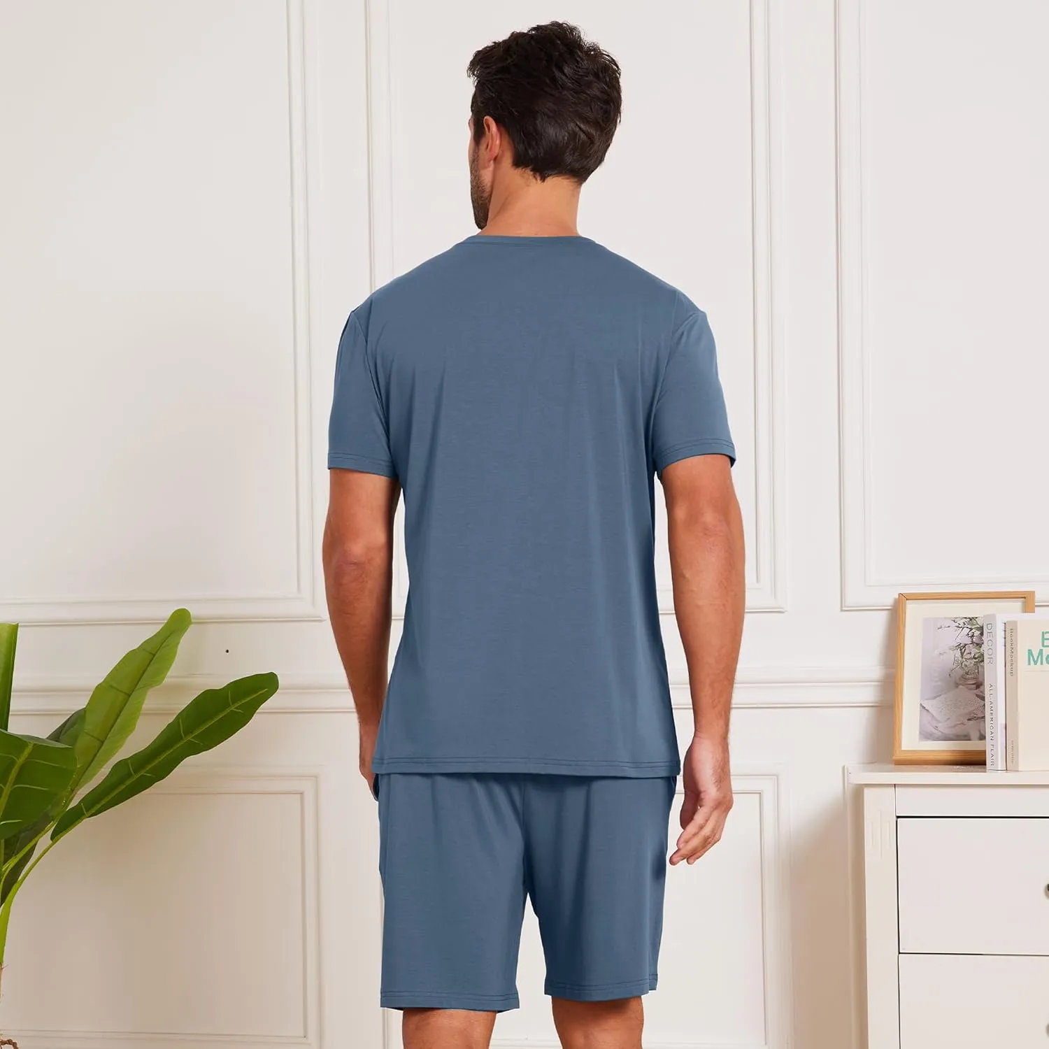 netdraw Men's Ultra Soft Bamboo Viscose Pajama Sets Lightweight Comfy Lounge Sleep Short Sleeve Pjs Sleepwear