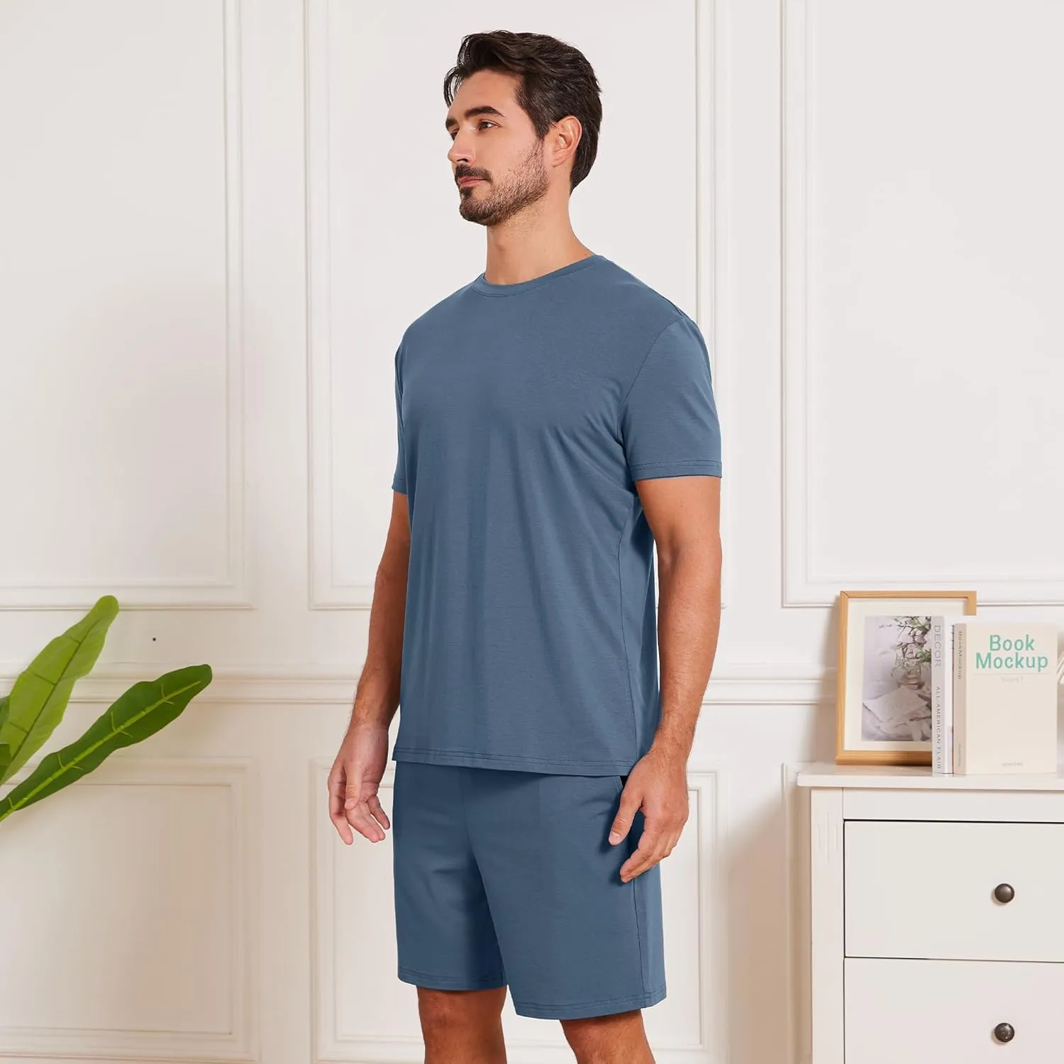 netdraw Men's Ultra Soft Bamboo Viscose Pajama Sets Lightweight Comfy Lounge Sleep Short Sleeve Pjs Sleepwear