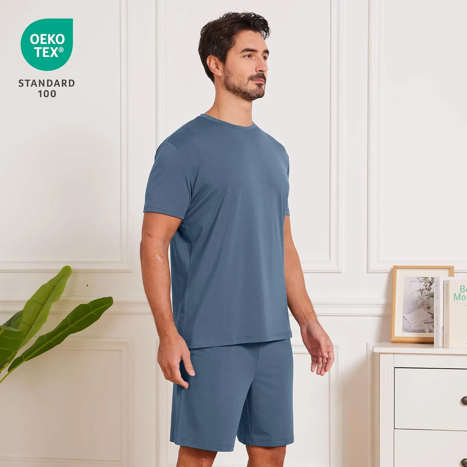 netdraw Men's Ultra Soft Bamboo Viscose Pajama Sets Lightweight Comfy Lounge Sleep Short Sleeve Pjs Sleepwear