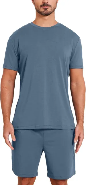 netdraw Men's Ultra Soft Bamboo Viscose Pajama Sets Lightweight Comfy Lounge Sleep Short Sleeve Pjs Sleepwear