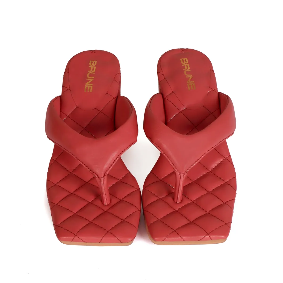 Pink V-Shaped Diamond Stitched Blocked Heel Slider Slipper For Women By Brune & Bareskin