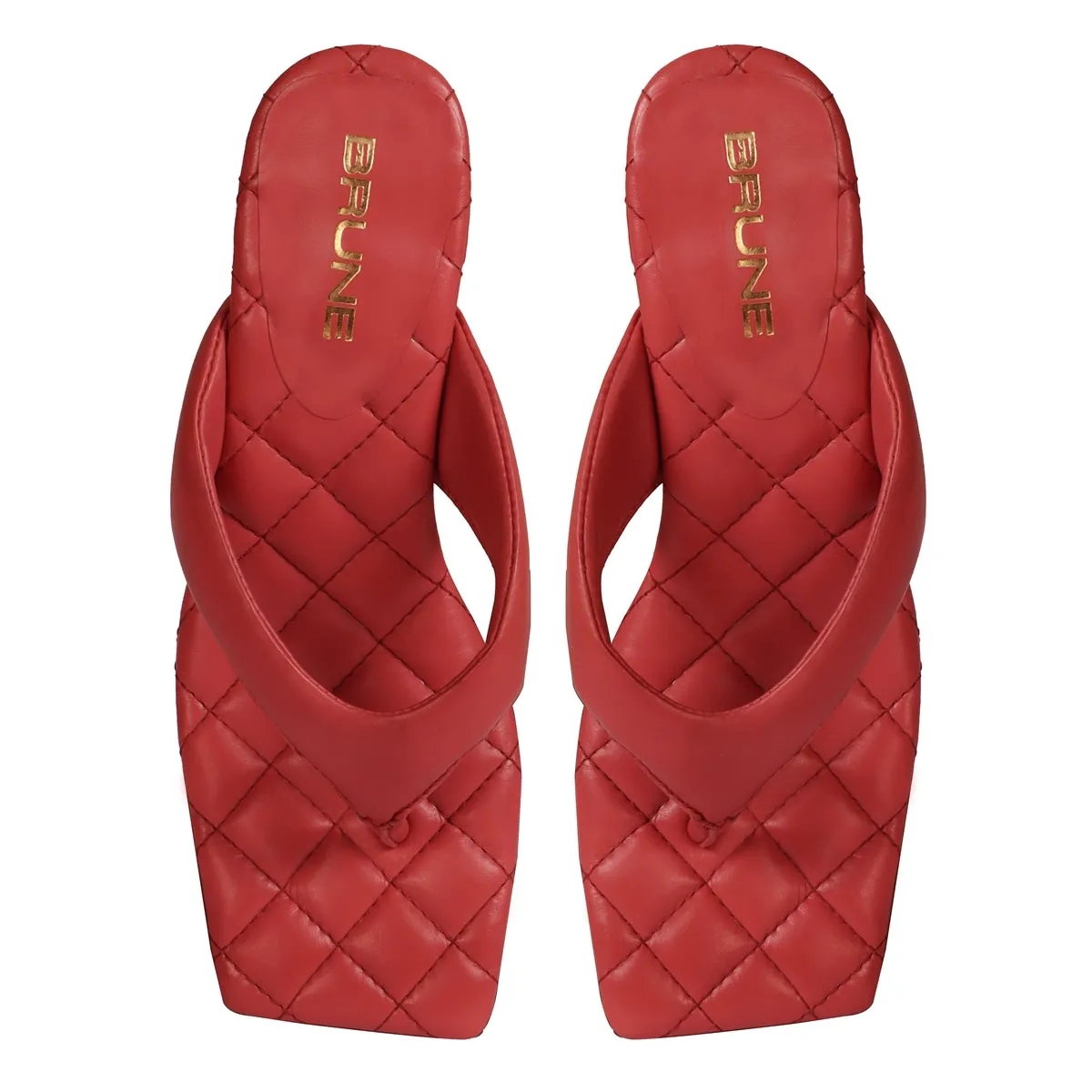 Pink V-Shaped Diamond Stitched Blocked Heel Slider Slipper For Women By Brune & Bareskin