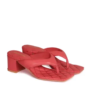 Pink V-Shaped Diamond Stitched Blocked Heel Slider Slipper For Women By Brune & Bareskin