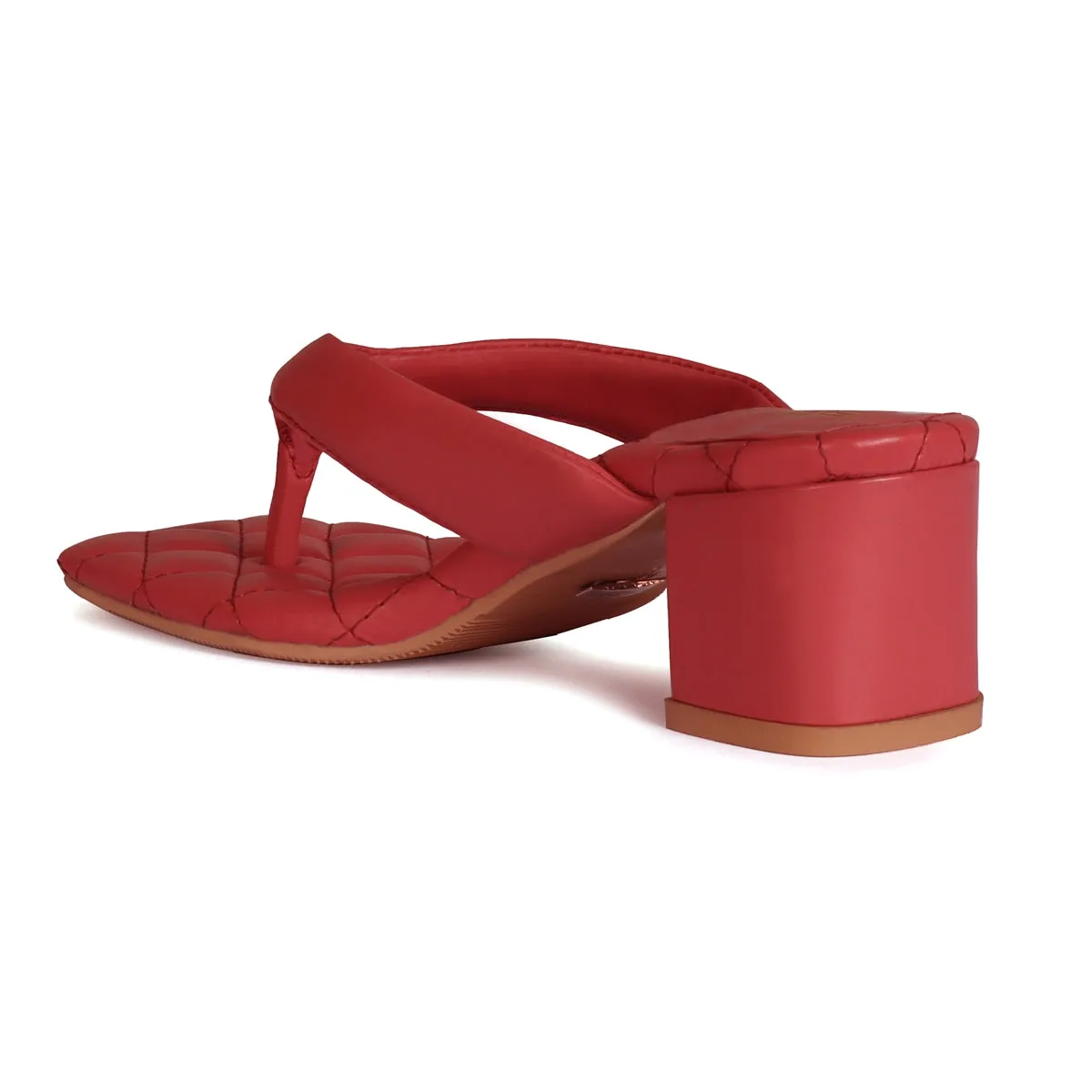 Pink V-Shaped Diamond Stitched Blocked Heel Slider Slipper For Women By Brune & Bareskin