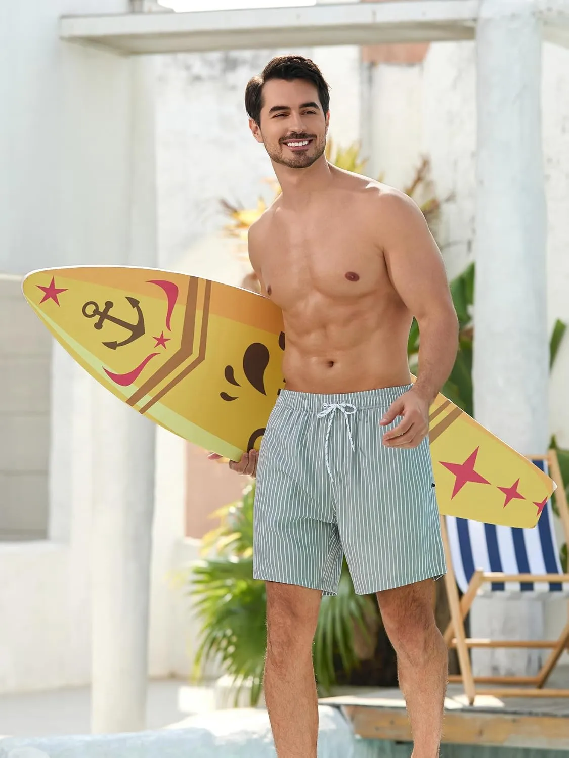 SILKWORLD Mens Swim Trunks with Compression Liner 2 in 1 Quick Dry Bathing Suit Beach Shorts with Zipper Pockets