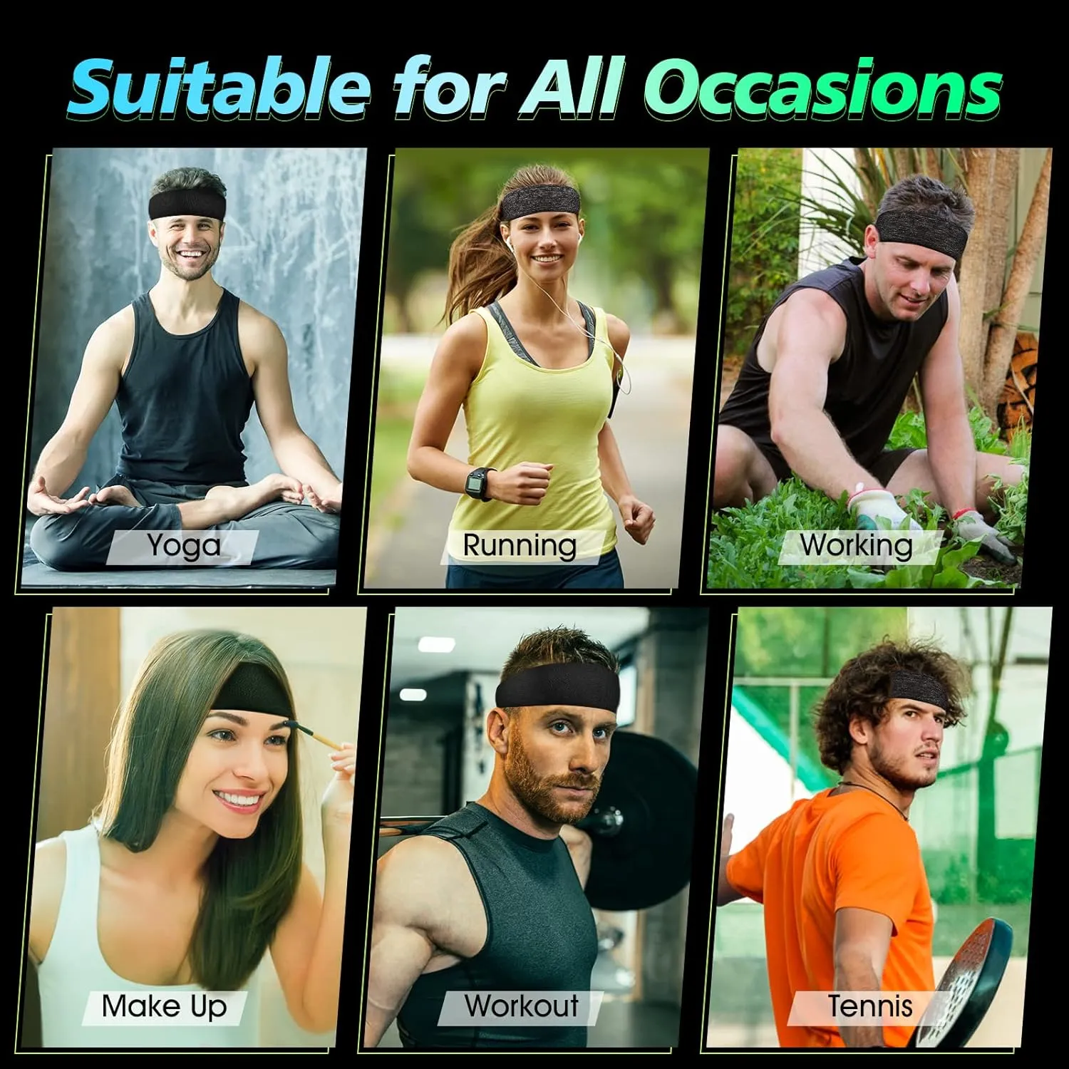 Sweatbands Sports Headband for Men & Women, Moisture Wicking Hairband Athletic Towel Headbands Cotton Head Sweat Bands for Running, Cycling, Yoga, Spa