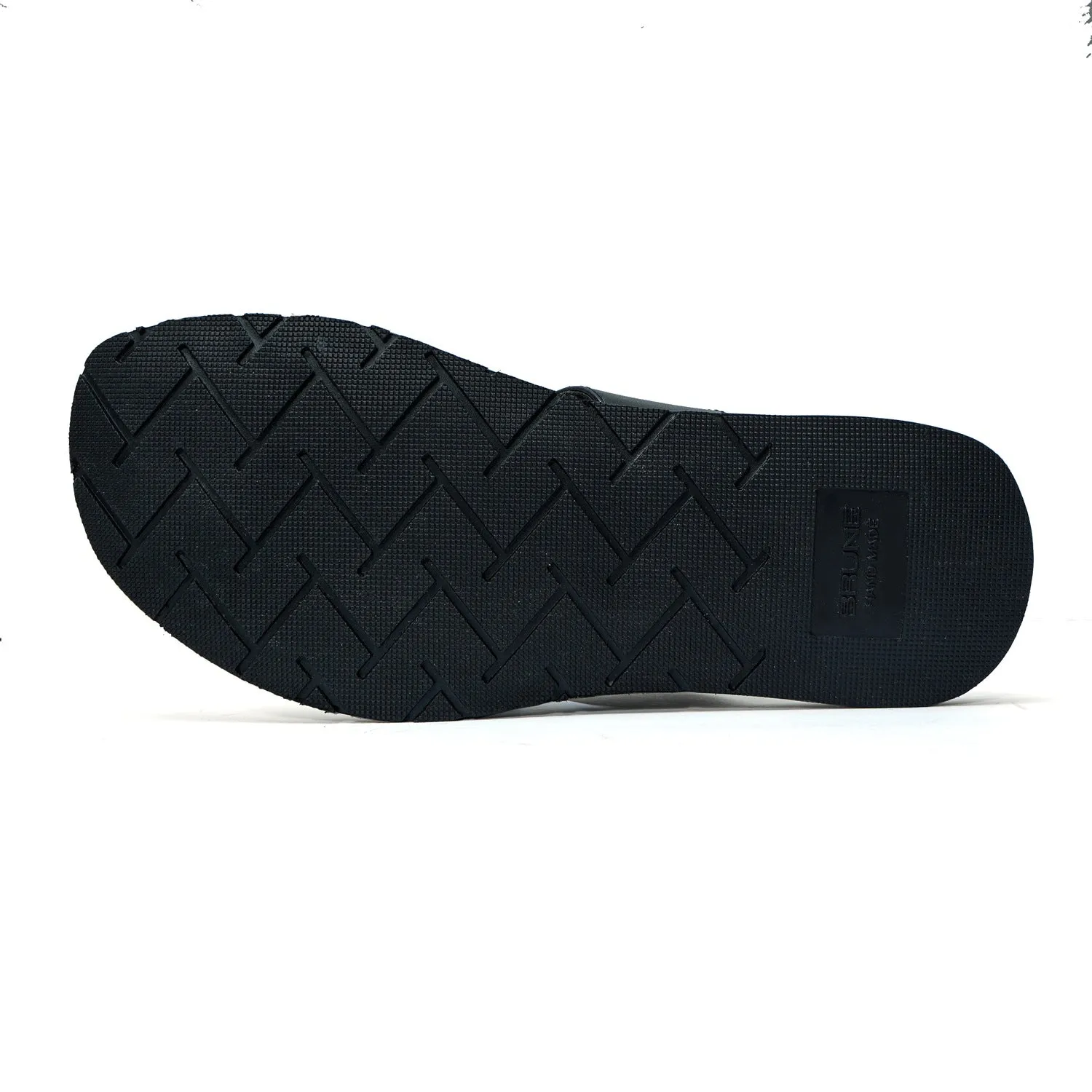 T-Strap Black Slide-in Slipper with Trademark Buckle