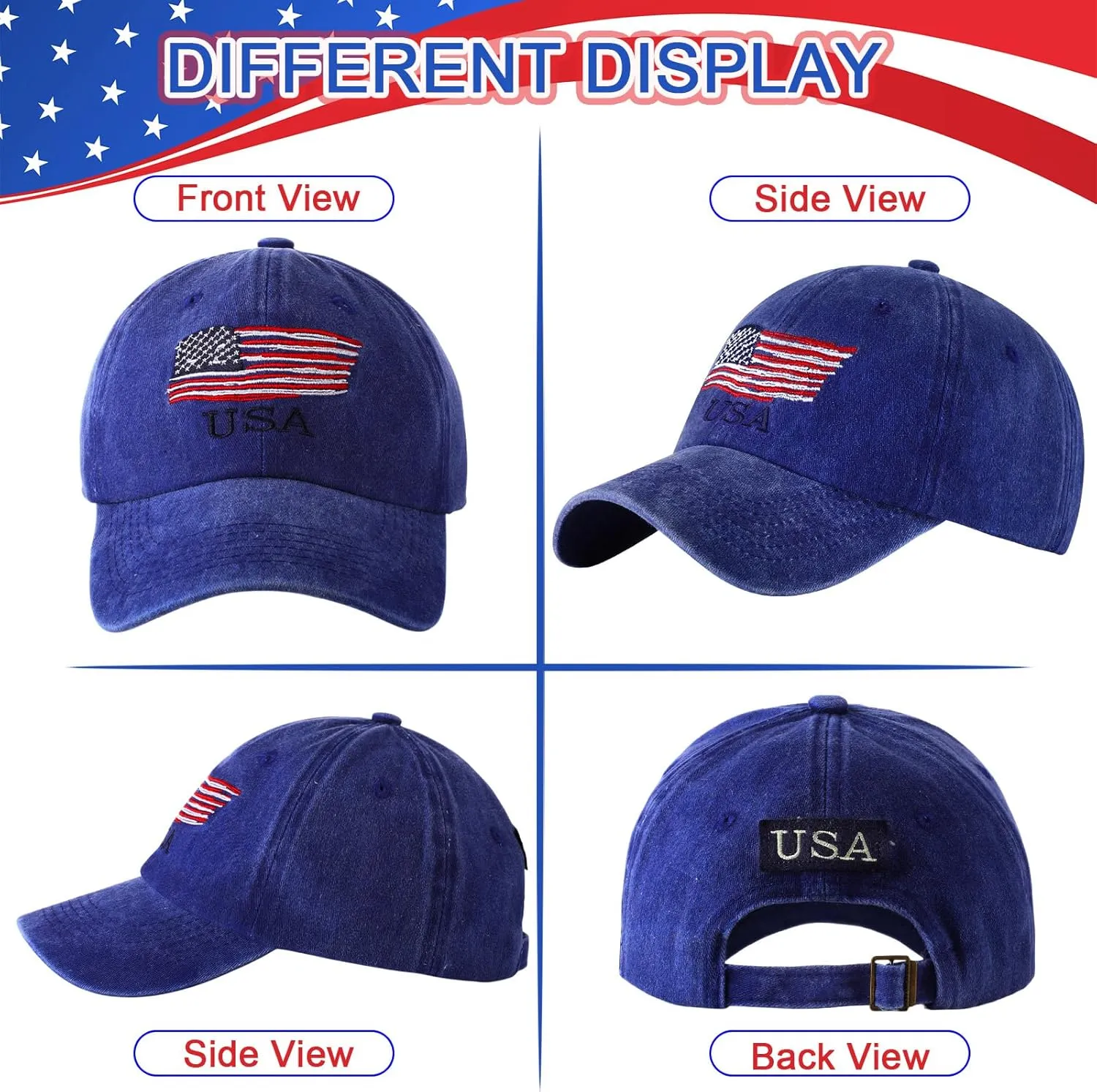 Tarpop 6 Pcs American Flag Baseball Cap Tactical USA Flag Hats Adjustable Washed Us Flag Cap for Men Women