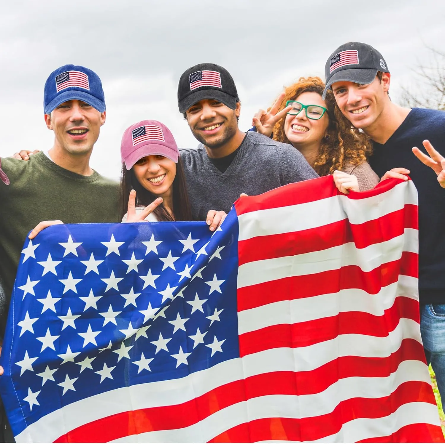 Tarpop 6 Pcs American Flag Baseball Cap Tactical USA Flag Hats Adjustable Washed Us Flag Cap for Men Women