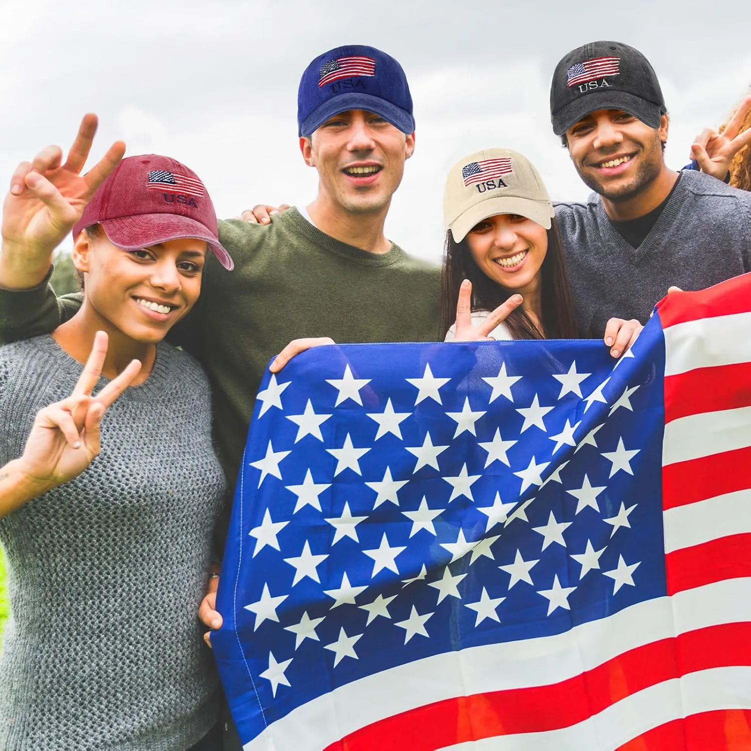 Tarpop 6 Pcs American Flag Baseball Cap Tactical USA Flag Hats Adjustable Washed Us Flag Cap for Men Women