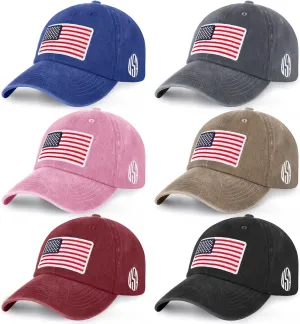 Tarpop 6 Pcs American Flag Baseball Cap Tactical USA Flag Hats Adjustable Washed Us Flag Cap for Men Women