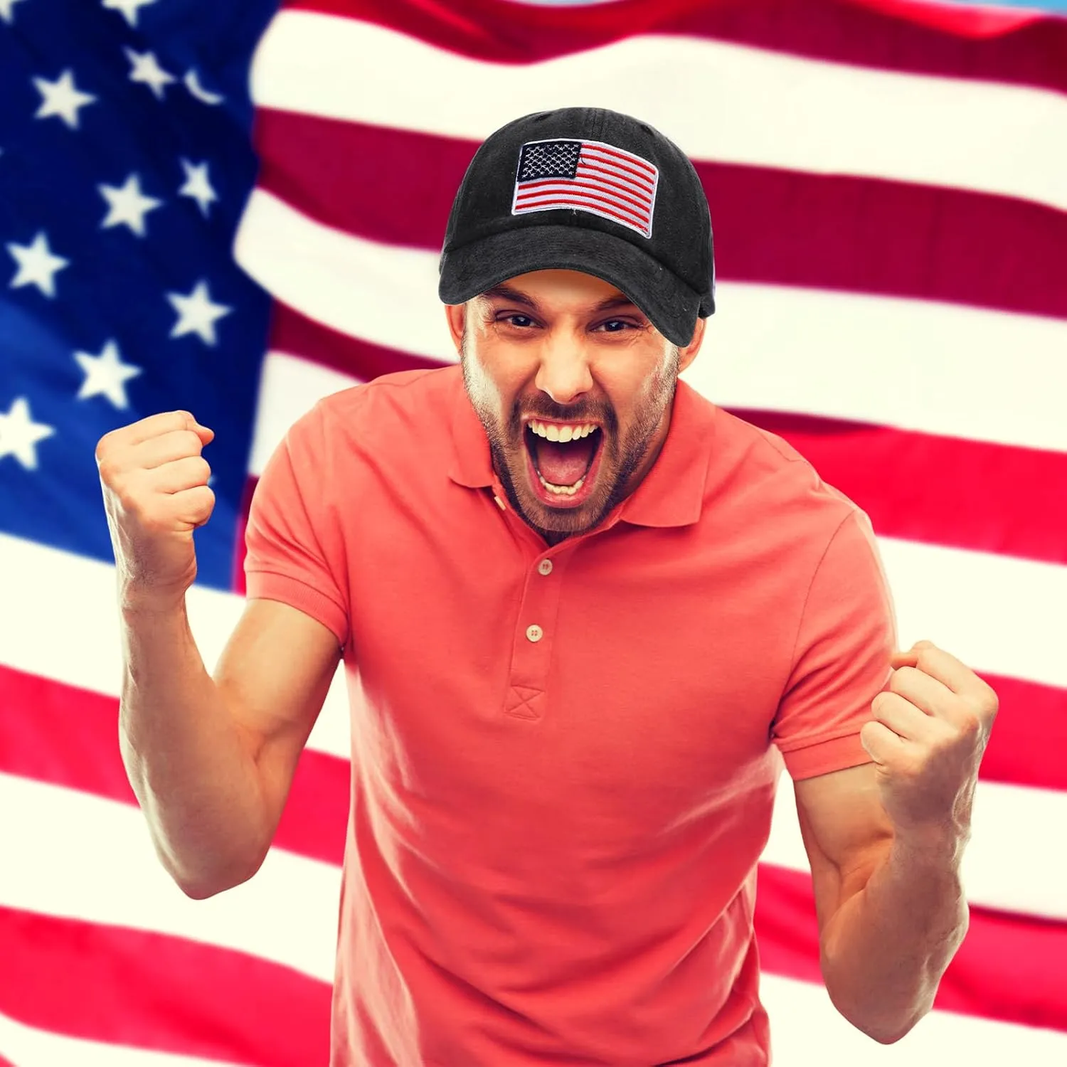 Tarpop 6 Pcs American Flag Baseball Cap Tactical USA Flag Hats Adjustable Washed Us Flag Cap for Men Women