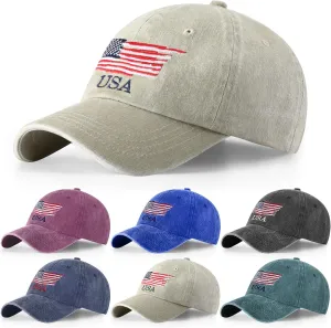Tarpop 6 Pcs American Flag Baseball Cap Tactical USA Flag Hats Adjustable Washed Us Flag Cap for Men Women