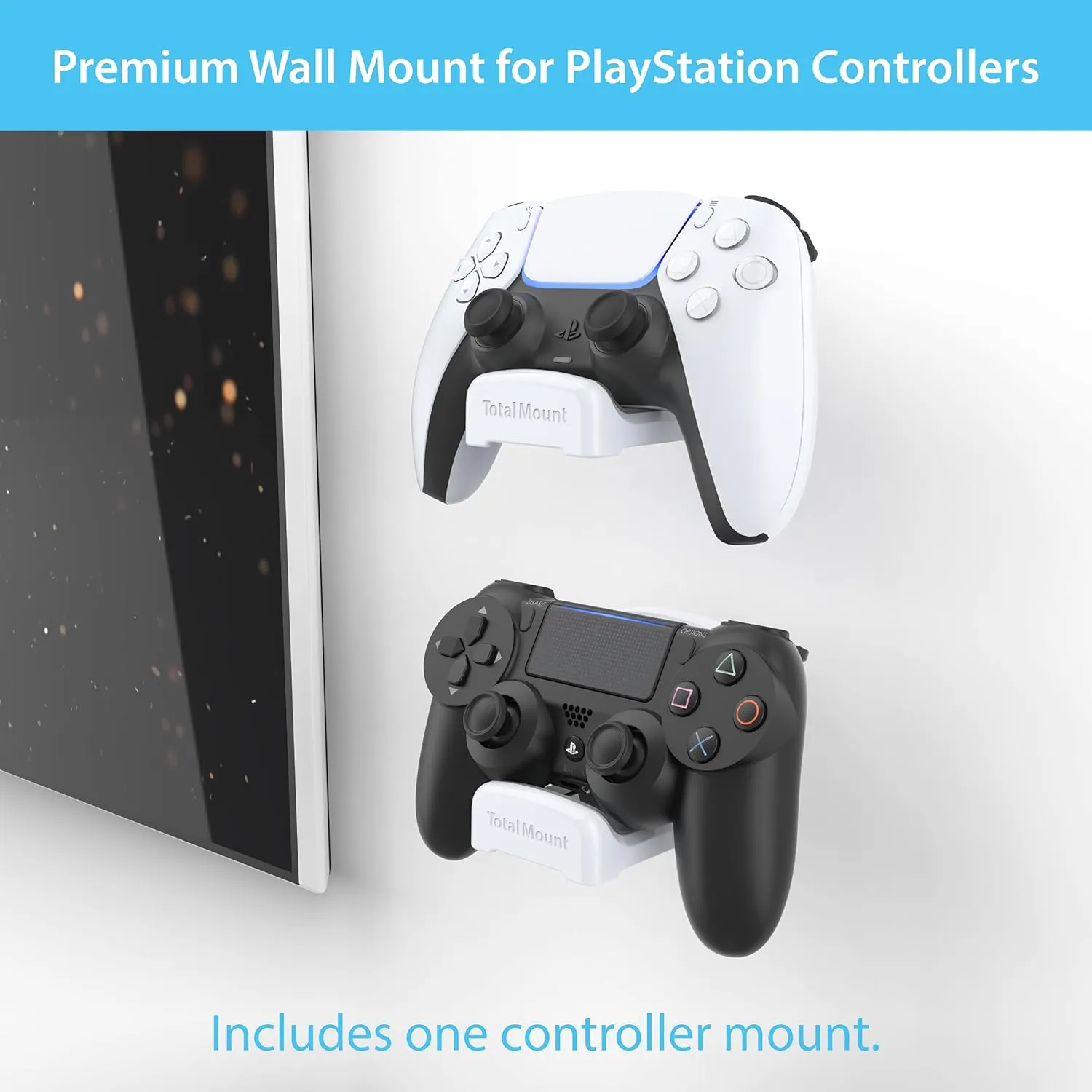 TotalMount Holder for PS5 Controller  Premium Mount Will Not Damage Your Wall with Screws or Permanent Adhesive (Wall Stand for PlayStation Controller  One Pack)