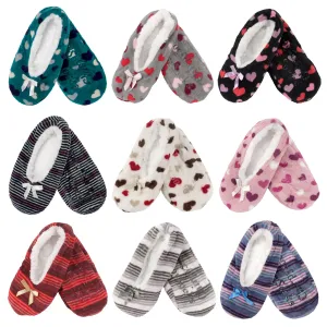 Women Soft Warm Cozy Fuzzy Furry Hearts Stripes Slippers Non-Slip Lined Socks, Assortments, 2 Pairs/3 Pairs