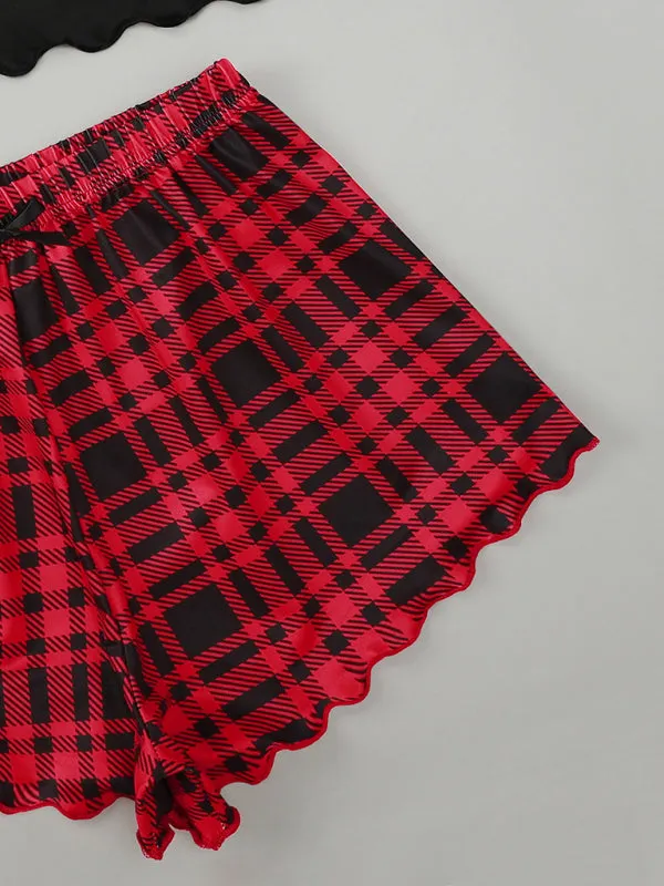 Women's Letter HONEY Printed Camisole   Plaid Printed Shorts Homewear Set